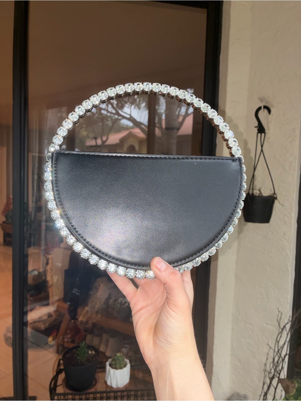Crystal-Handle Black Semi-Circle Evening Clutch - Picture 6 of 10
